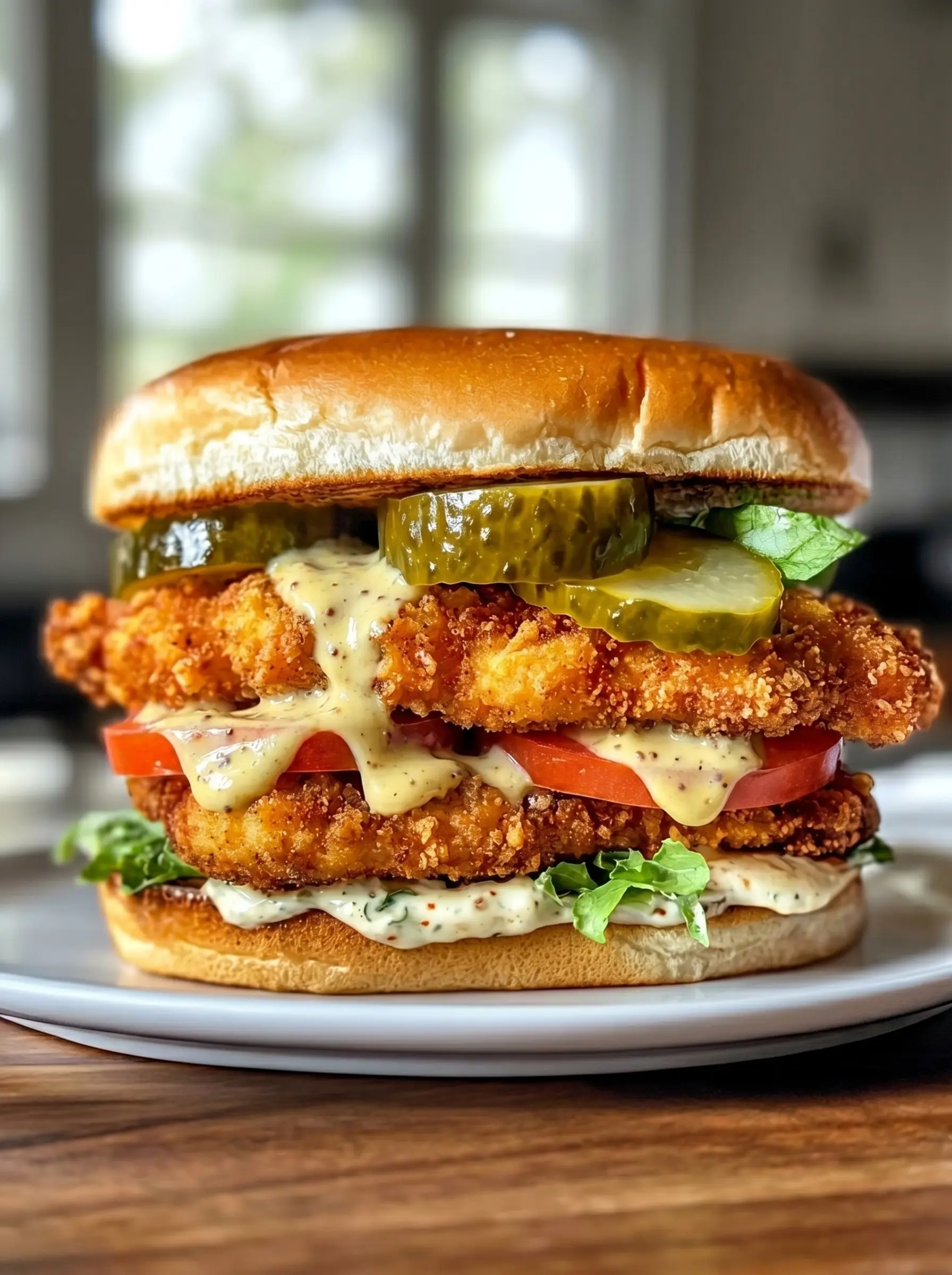Dijon Mayonnaise eingelegtes knuspriges Hähnchen Sandwich