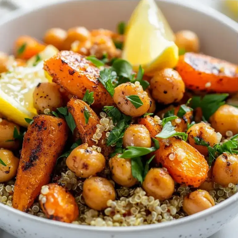 Ein-Pfanne geröstete Möhren- und Kichererbsenbowl
