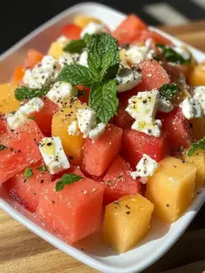 Erfrischender Melonensalat mit Minze und Feta