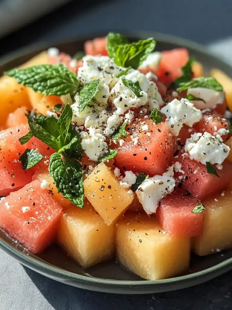 Erfrischender Melonensalat mit Minze und Feta