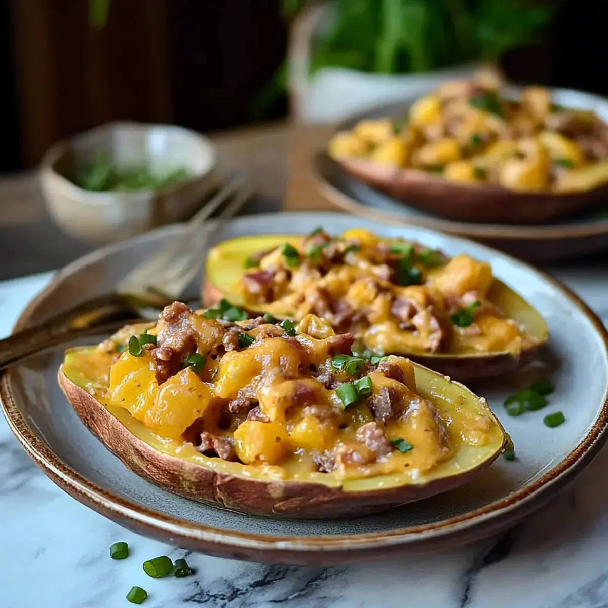 Gefüllte Ofenkartoffeln mit frischen Kräutern und Käse 2 Gefüllte Ofenkartoffeln