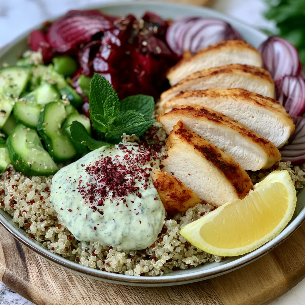 Hähnchen-Quinoa-Bowl Zitronen-Kräuter-Dressing