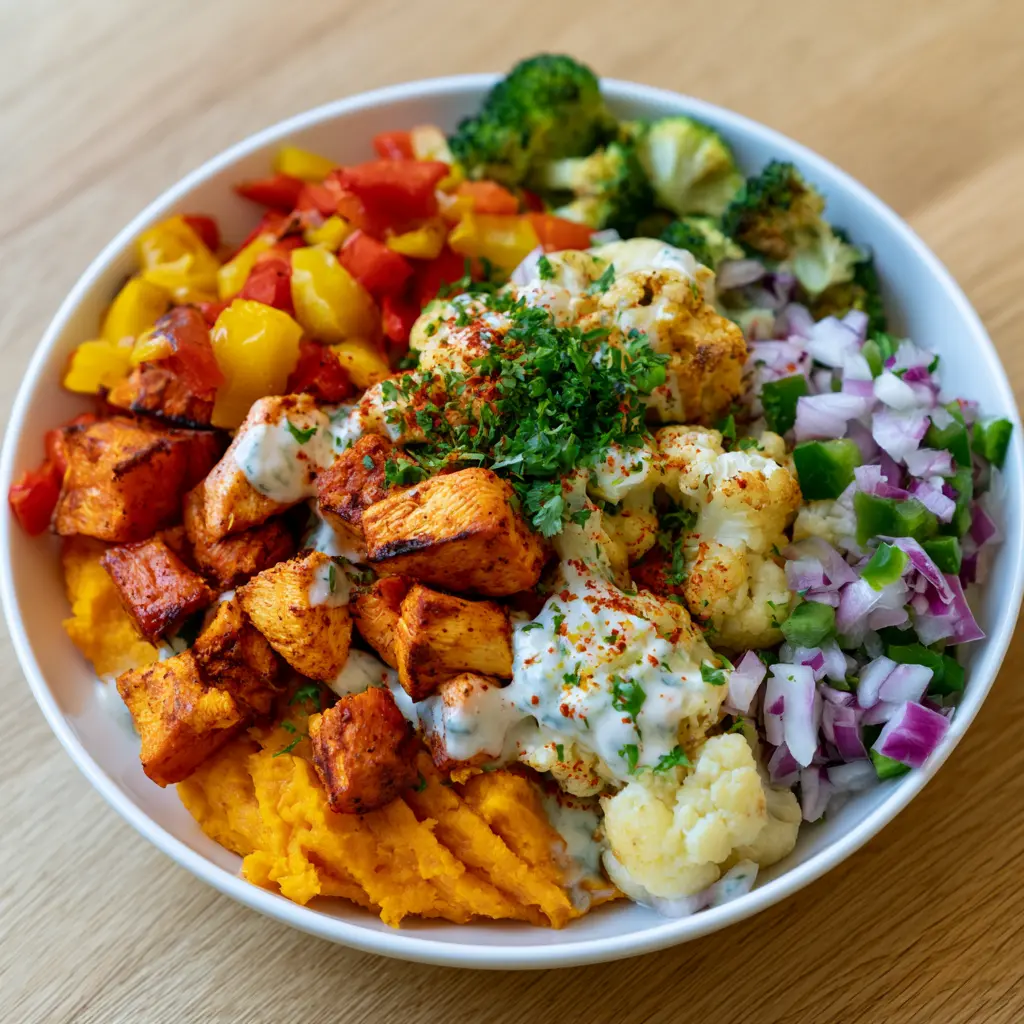 Hähnchen-Süßkartoffel-Bowl mit geröstetem Gemüse - LNNRW 2 Hähnchen Süßkartoffel Bowl