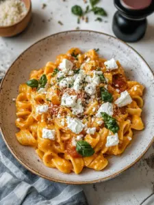 Cremige Kürbis Pasta mit Feta Hirtenkäse