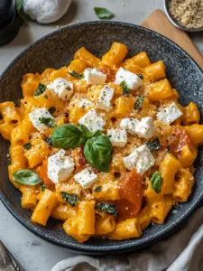 Cremige Kürbis Pasta mit Feta Hirtenkäse