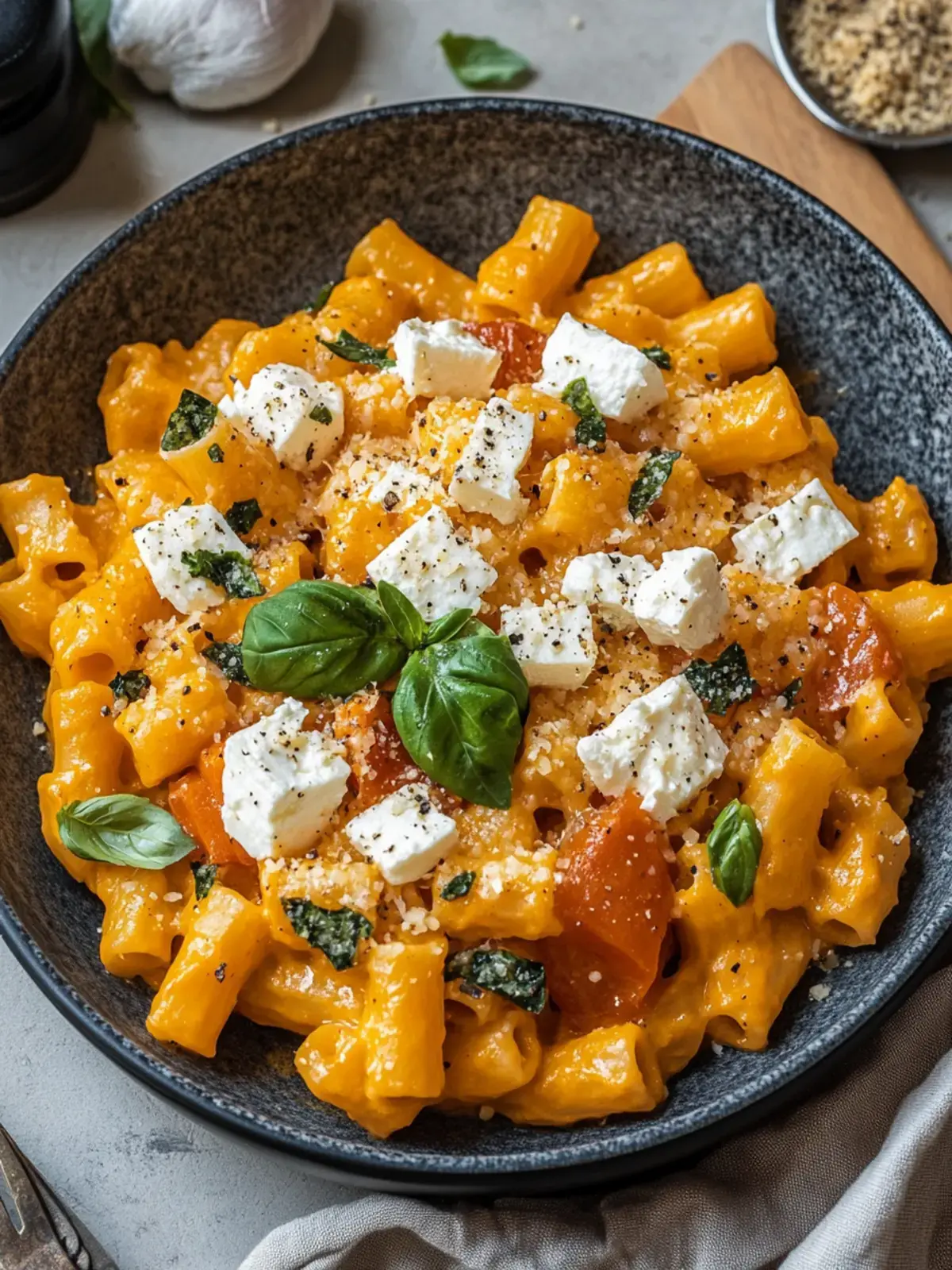 Kürbis Pasta mit Feta Hirtenkäse