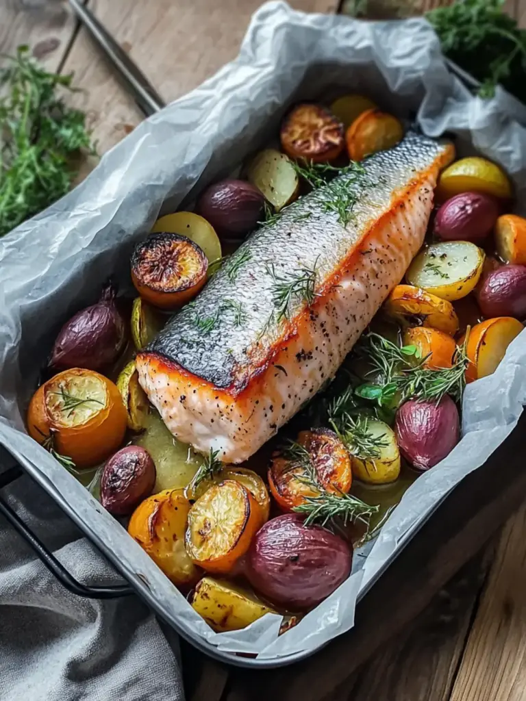 Lachs aus dem Ofen mit Gemüse