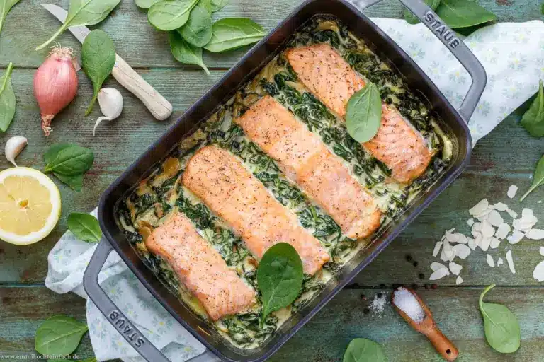 Ofenlachs auf Spinat