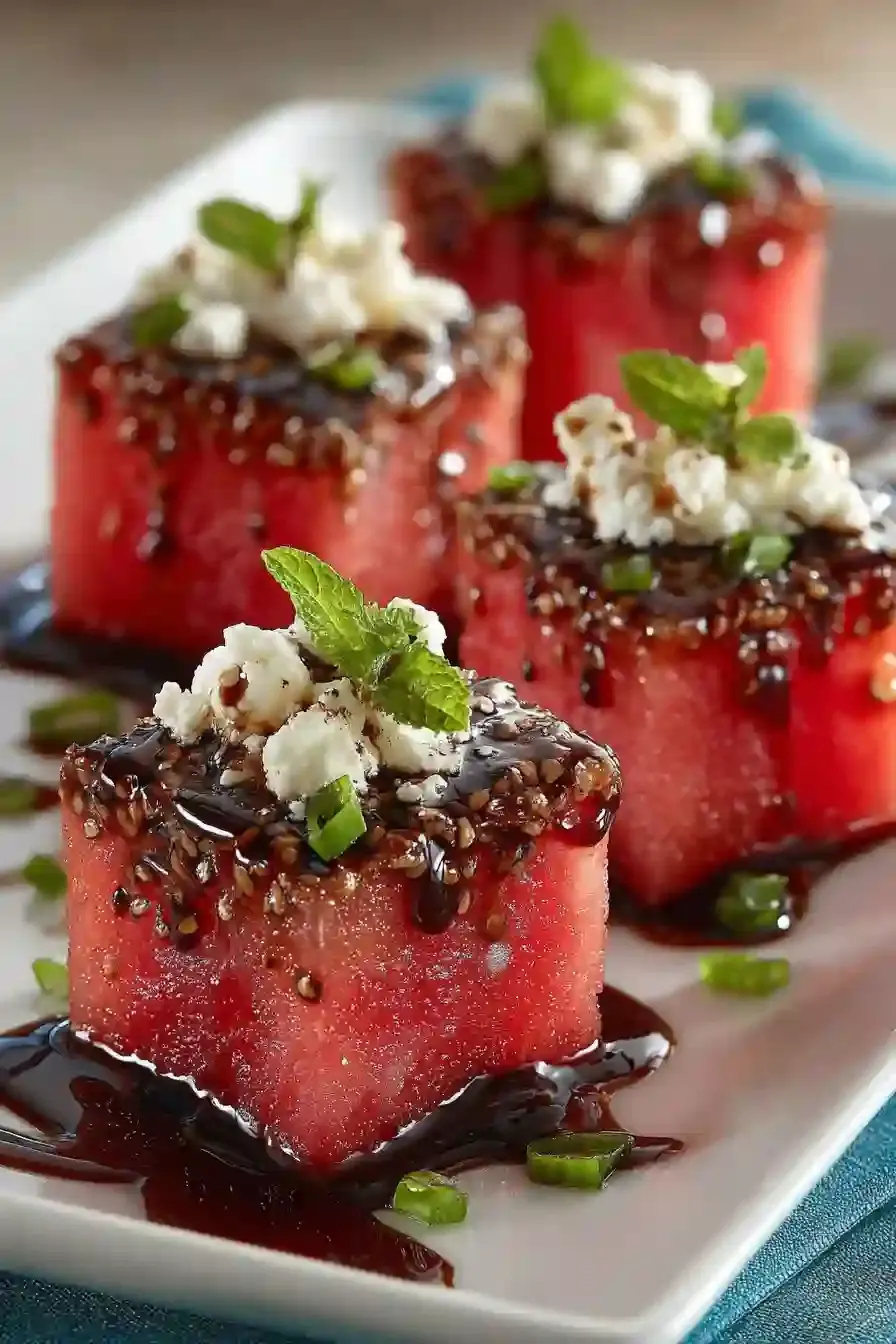 Juicy Watermelon Bites Recipe for Fresh Summer Parties 2 Wassermelonen-Häppchen mit Balsamico-Glasur