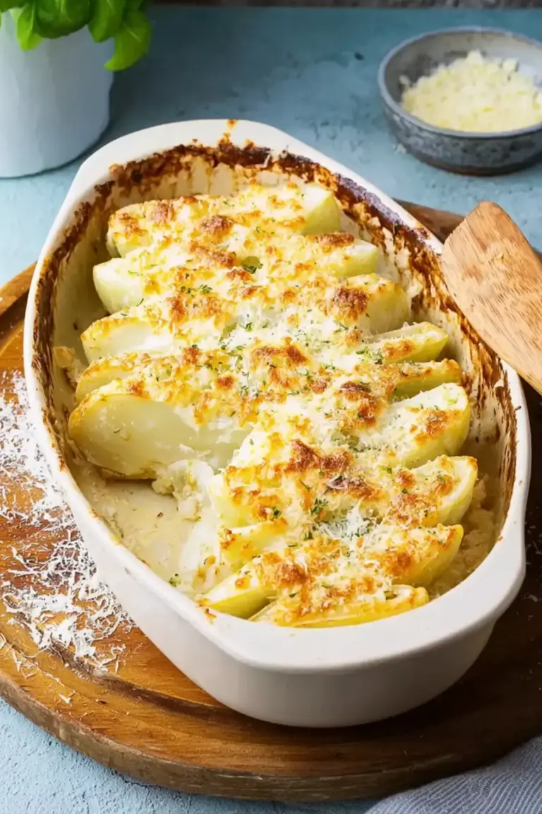Überbackener Ofen Kohlrabi mit Frischkäse