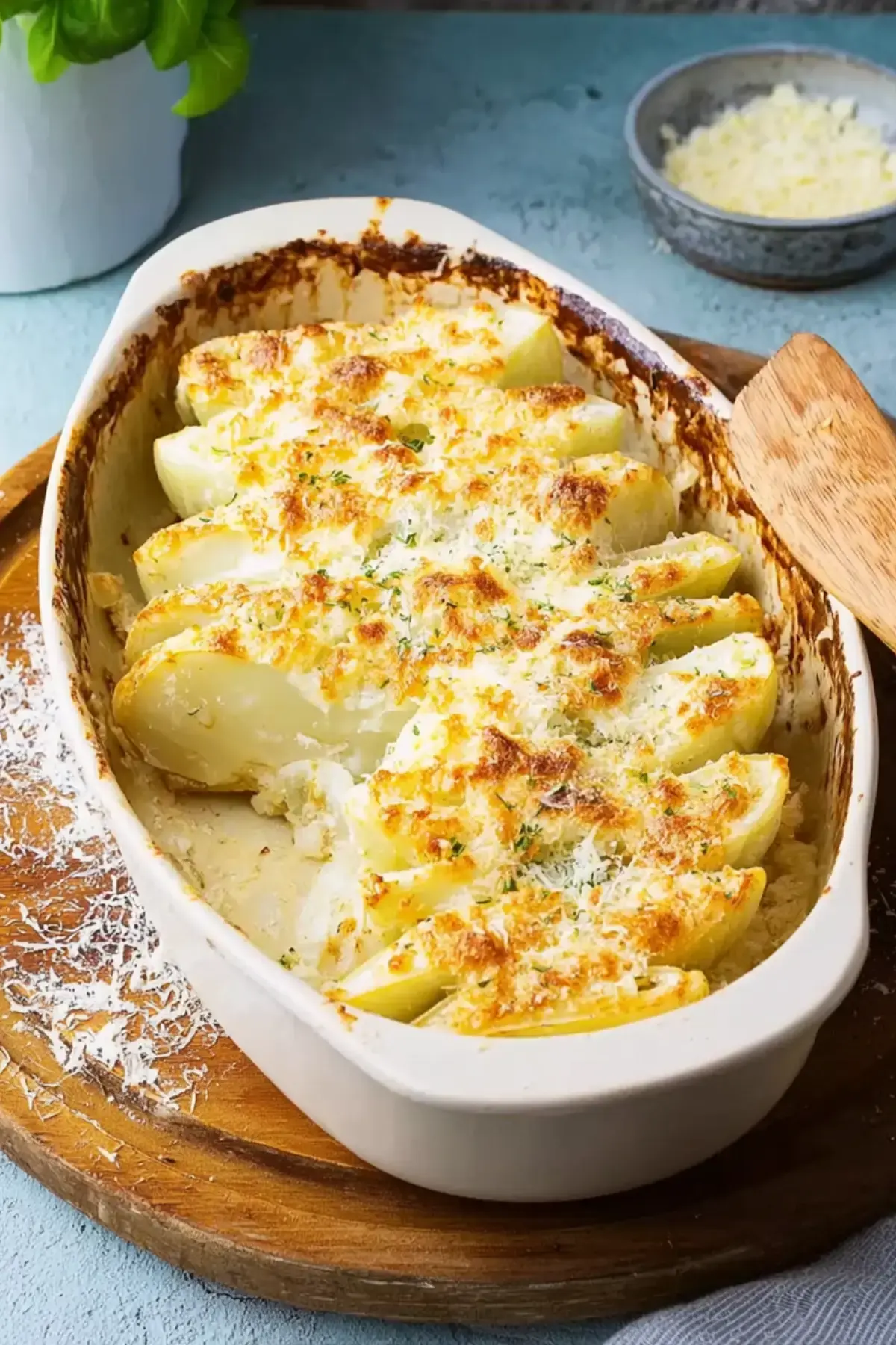 Überbackener Ofen Kohlrabi mit Frischkäse
