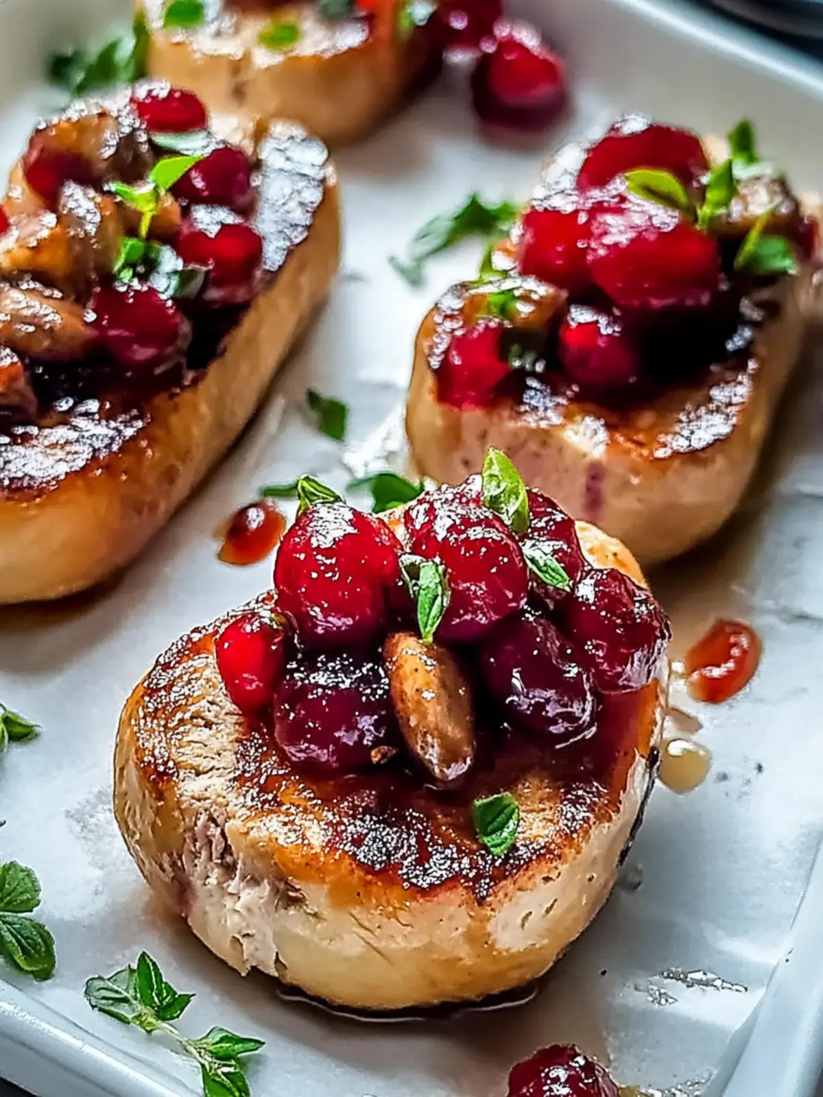 Blechpfanne geräucherter Wurst Preiselbeeren Häppchen
