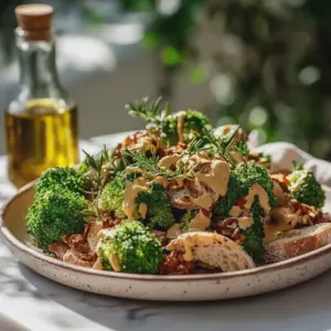 Brokkoli Salat mit knusprigem Rindfleisch