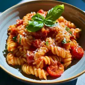 Klassische Burst Tomato Pasta mit Basilikum
