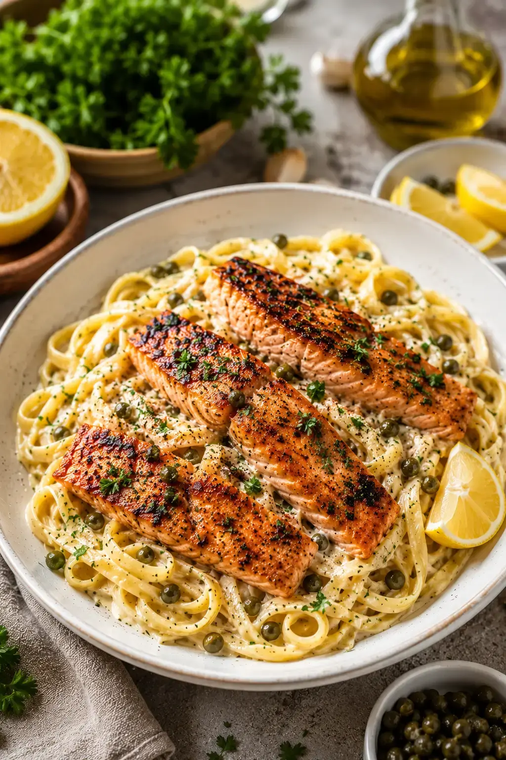 Cremige Honig-Senf-Lachs-Pasta