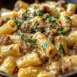 Cremige Italienische Würstchen Rigatoni