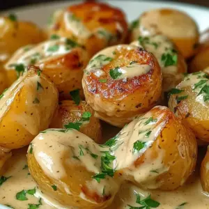 Cremige Knoblauchsauce Baby-Kartoffeln