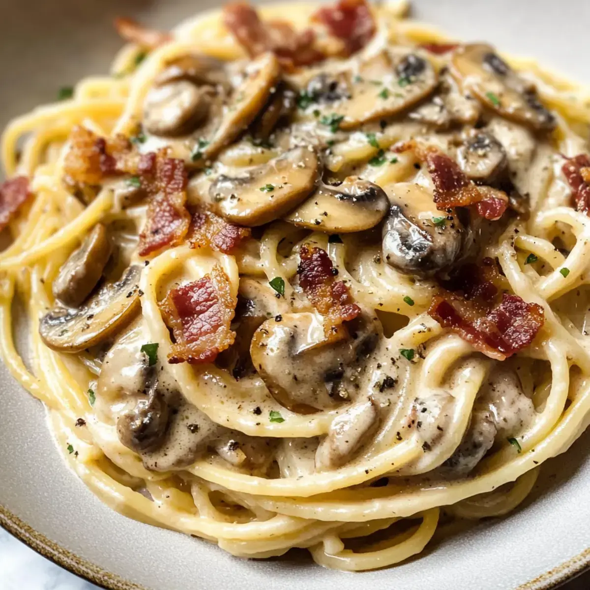 Cremige Speck- und Pilz-Pasta