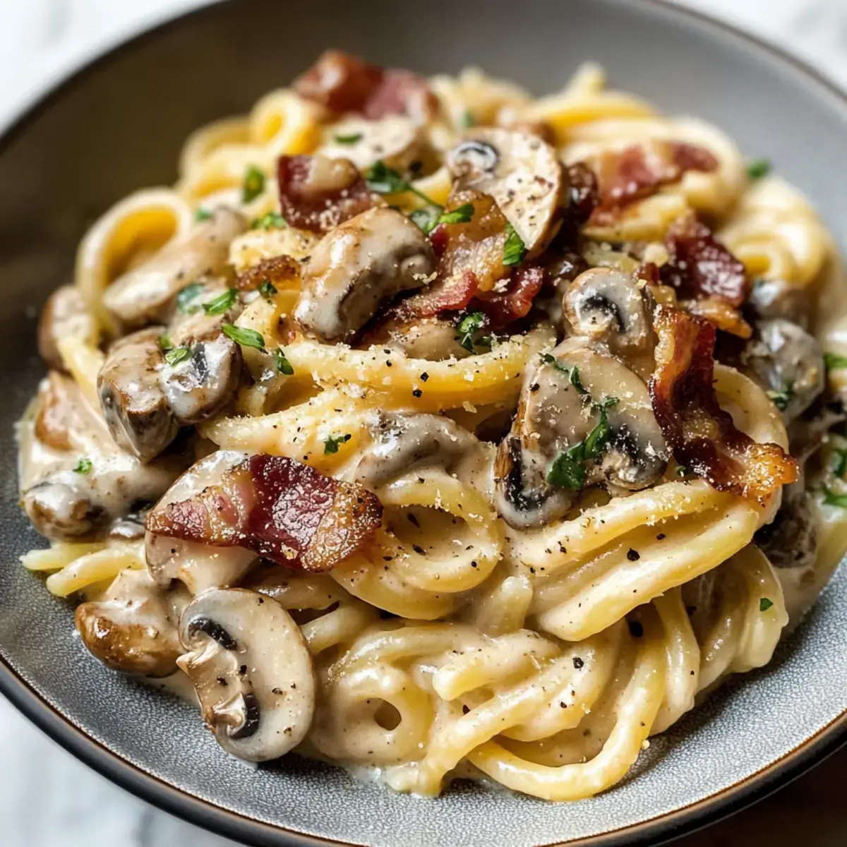 Cremige Speck- und Pilz-Pasta