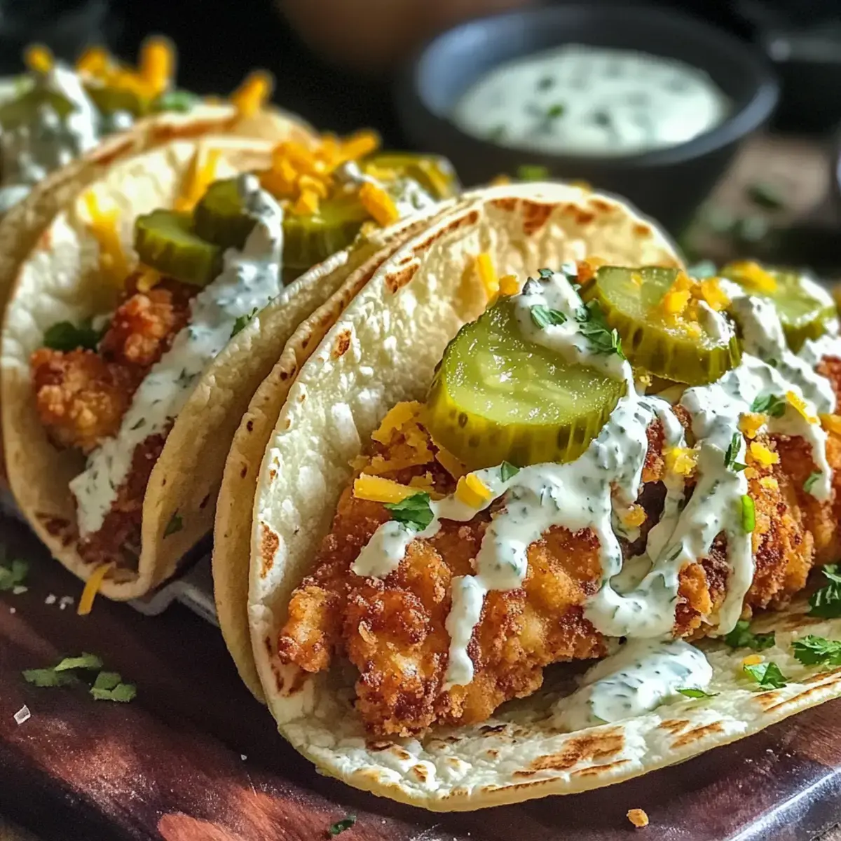 Dillgurken Ranch Smash Hühnchen Tacos