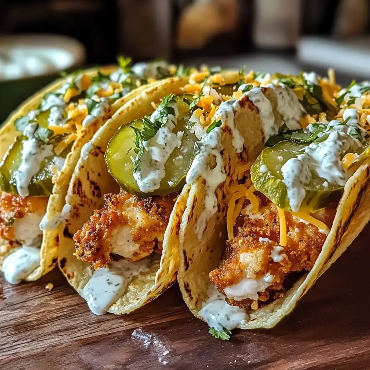 Dillgurken Ranch Smash Hühnchen Tacos