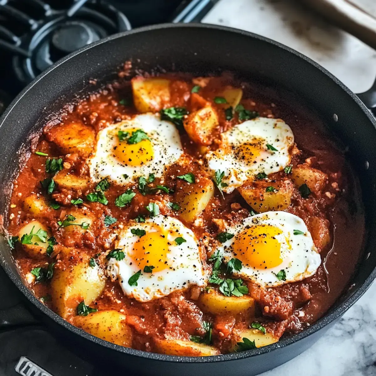 Eintopf würzige Eier und Kartoffeln