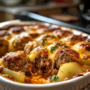 Cremige Fleischbällchen mit Kartoffeln und Käse