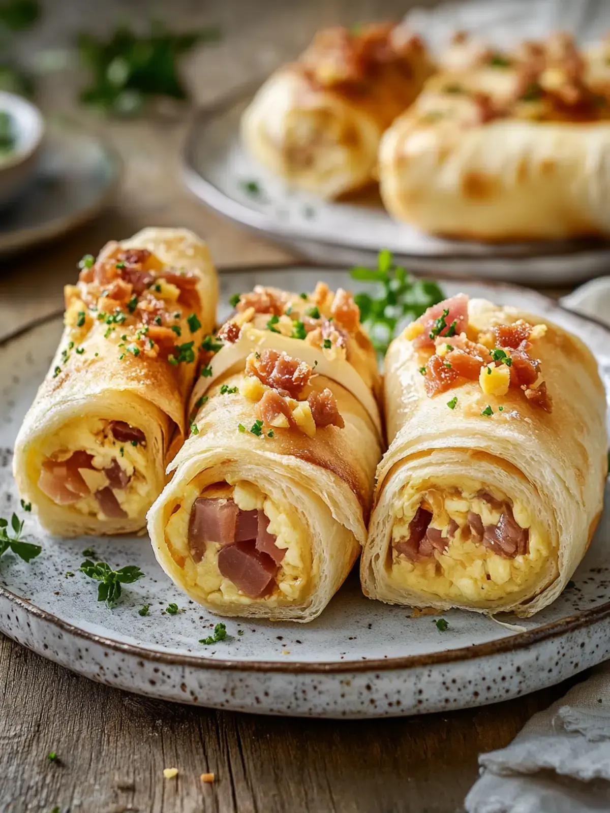 Frühstücksrollen mit Rührei und Speck