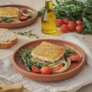 Gebackener Feta Rucolasalat mit Cherrytomaten