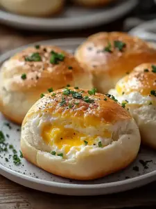 Gefüllte Frühstücksbrötchen mit Ei und Käse