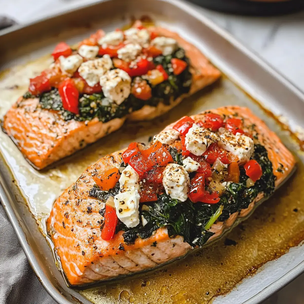 Gefüllter Lachs mit Spinat und Feta