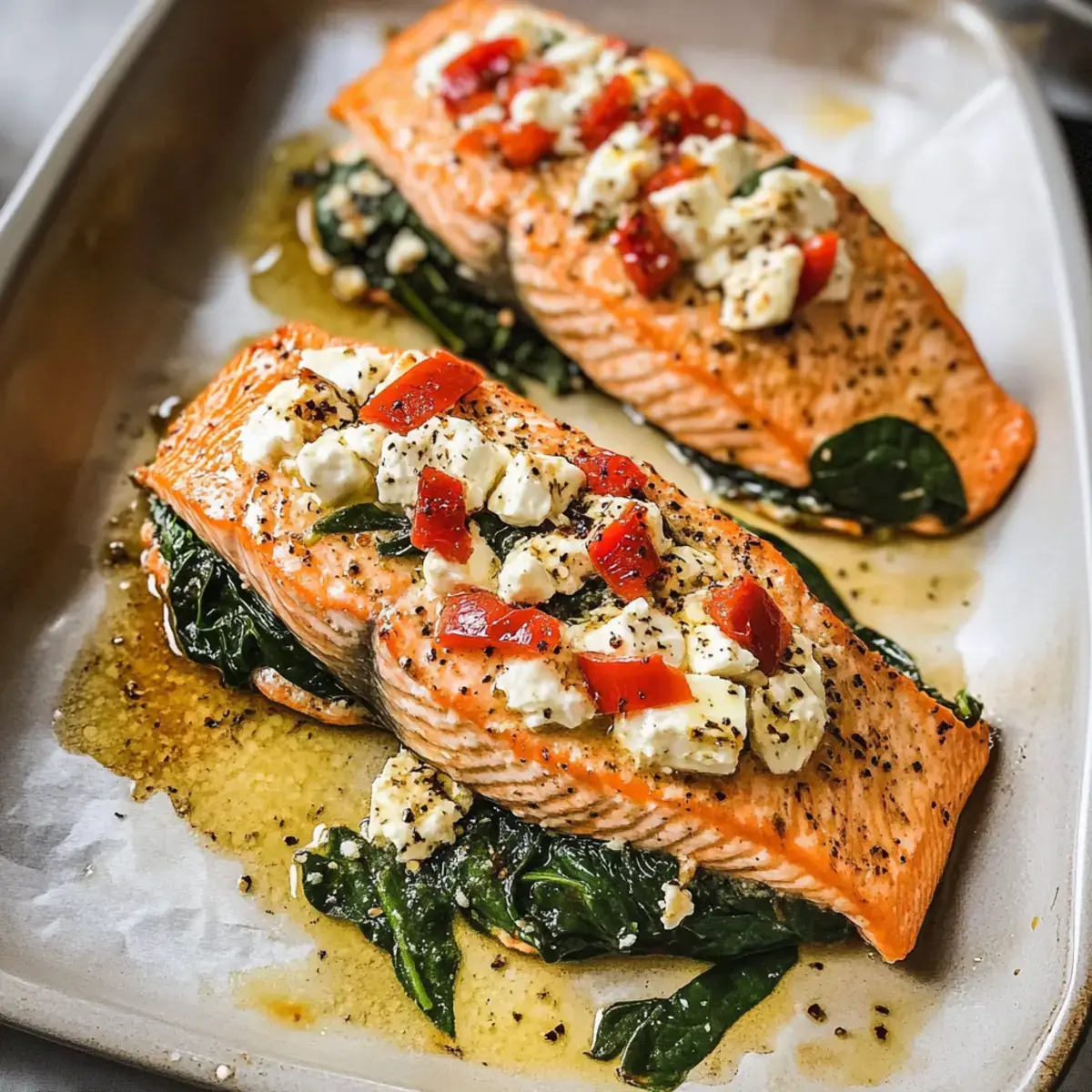 Gefüllter Lachs mit Spinat und Feta