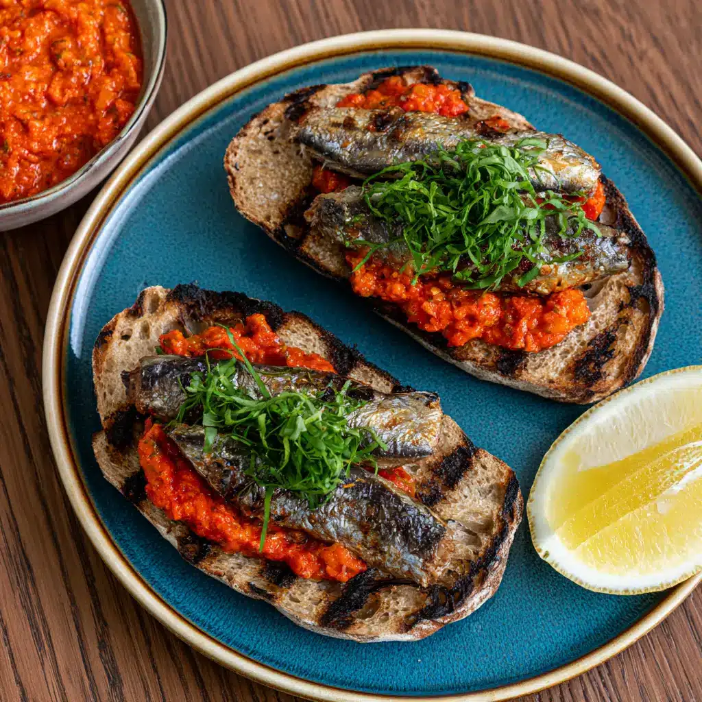 Gegrillte Sardinen-Bruschetta mit Pesto Rosso - LNNRW 2 Gegrillte Sardinen Bruschetta