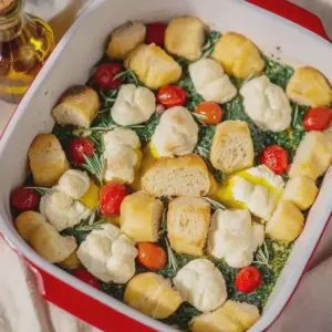 Gnocchi Auflauf mit Spinat, Tomate und Mozzarella