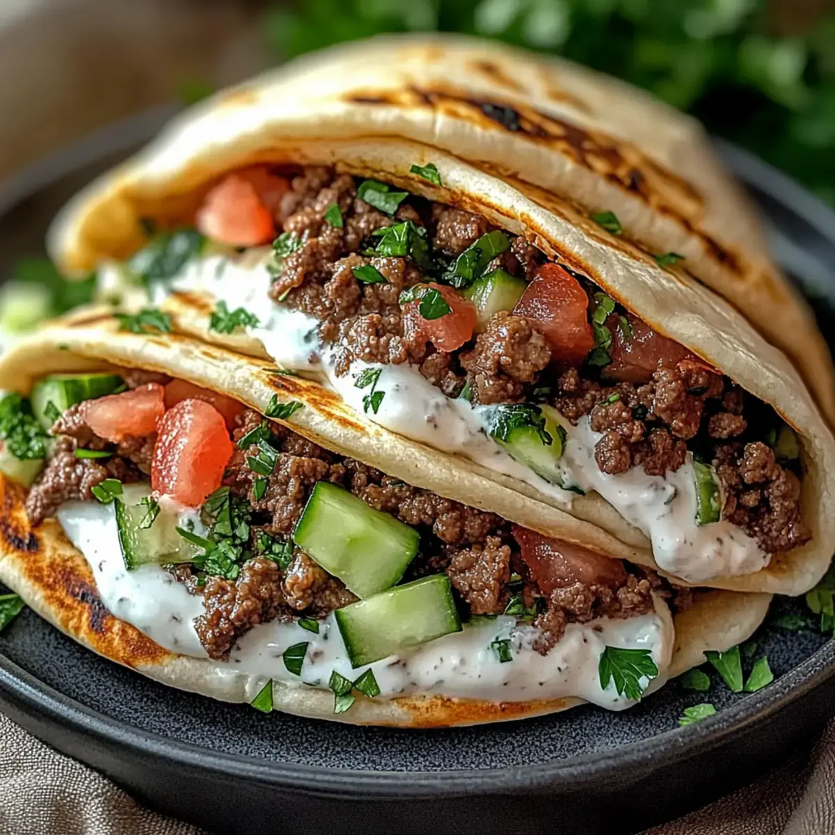Irresistible Griechische Rindfleisch gefüllte Pita mit Joghurt 2 Griechische Rindfleisch gefüllte Pita