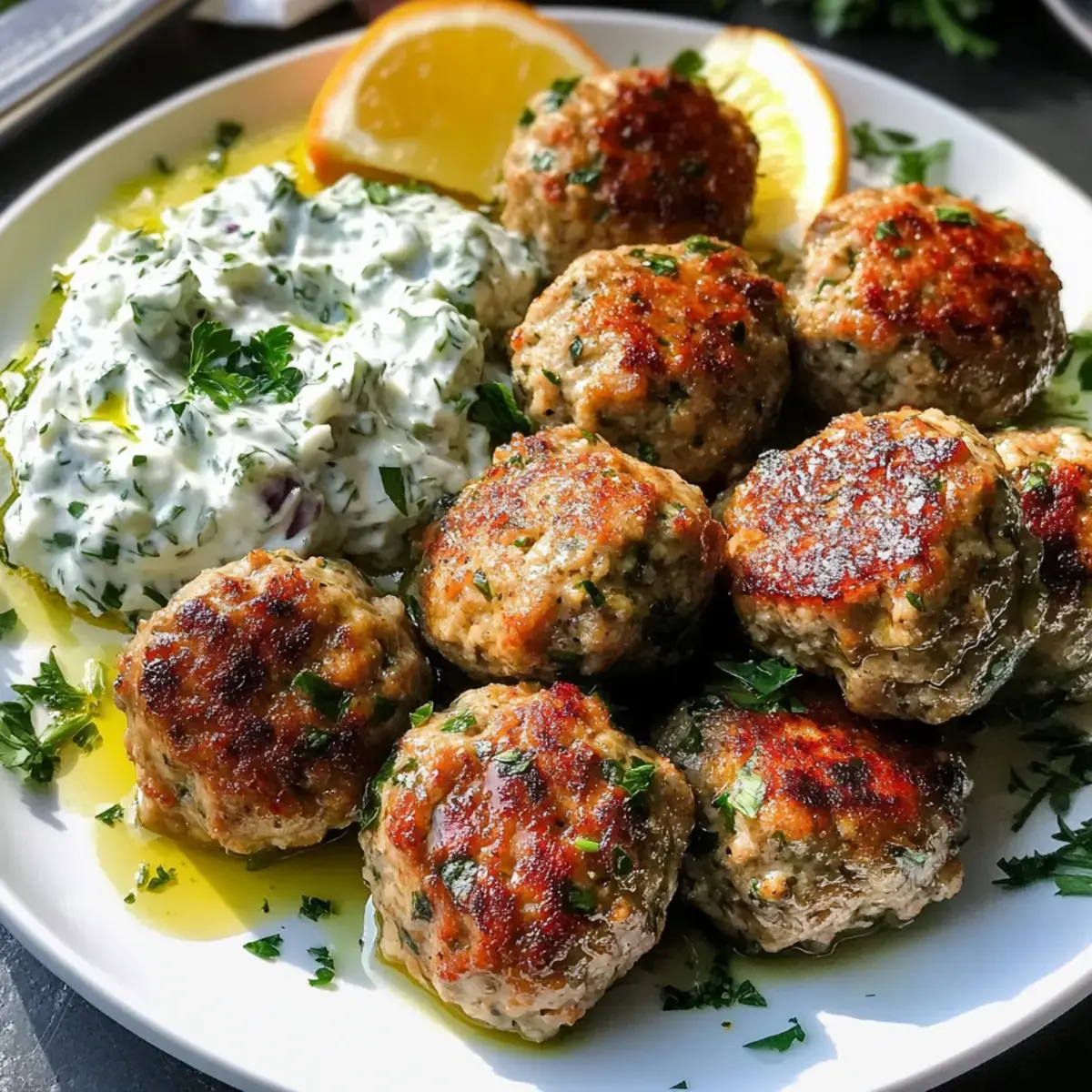 Ultimative griechische Truthahnfrikadellen mit leckerer Tzatziki-Sauce 2 Griechische Truthahnfrikadellen