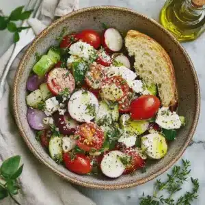 Griechischer Salat mit frischen Zutaten und einfachem Dressing