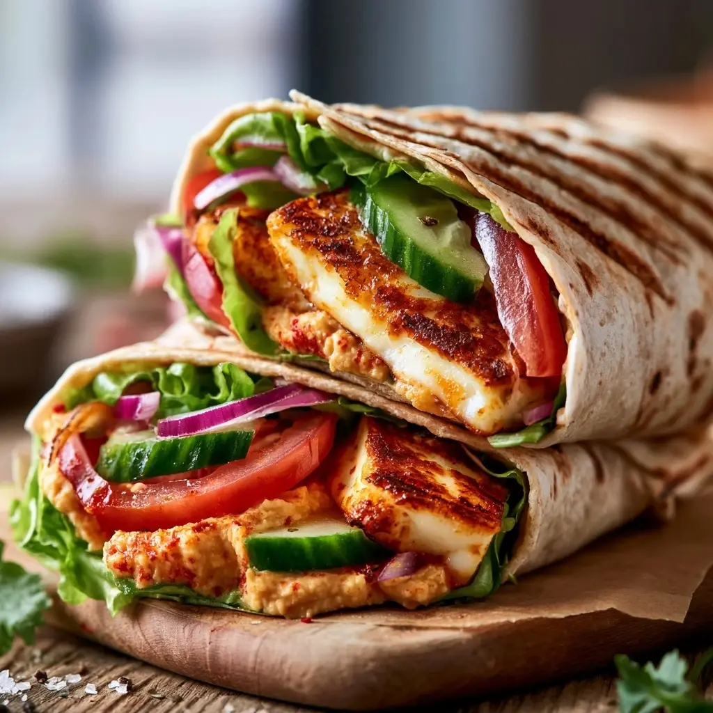 Halloumi Wrap mit Hummus