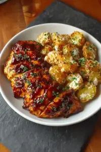 Honig-BBQ-Hähnchen mit Knoblauch-Parmesan-Kartoffeln
