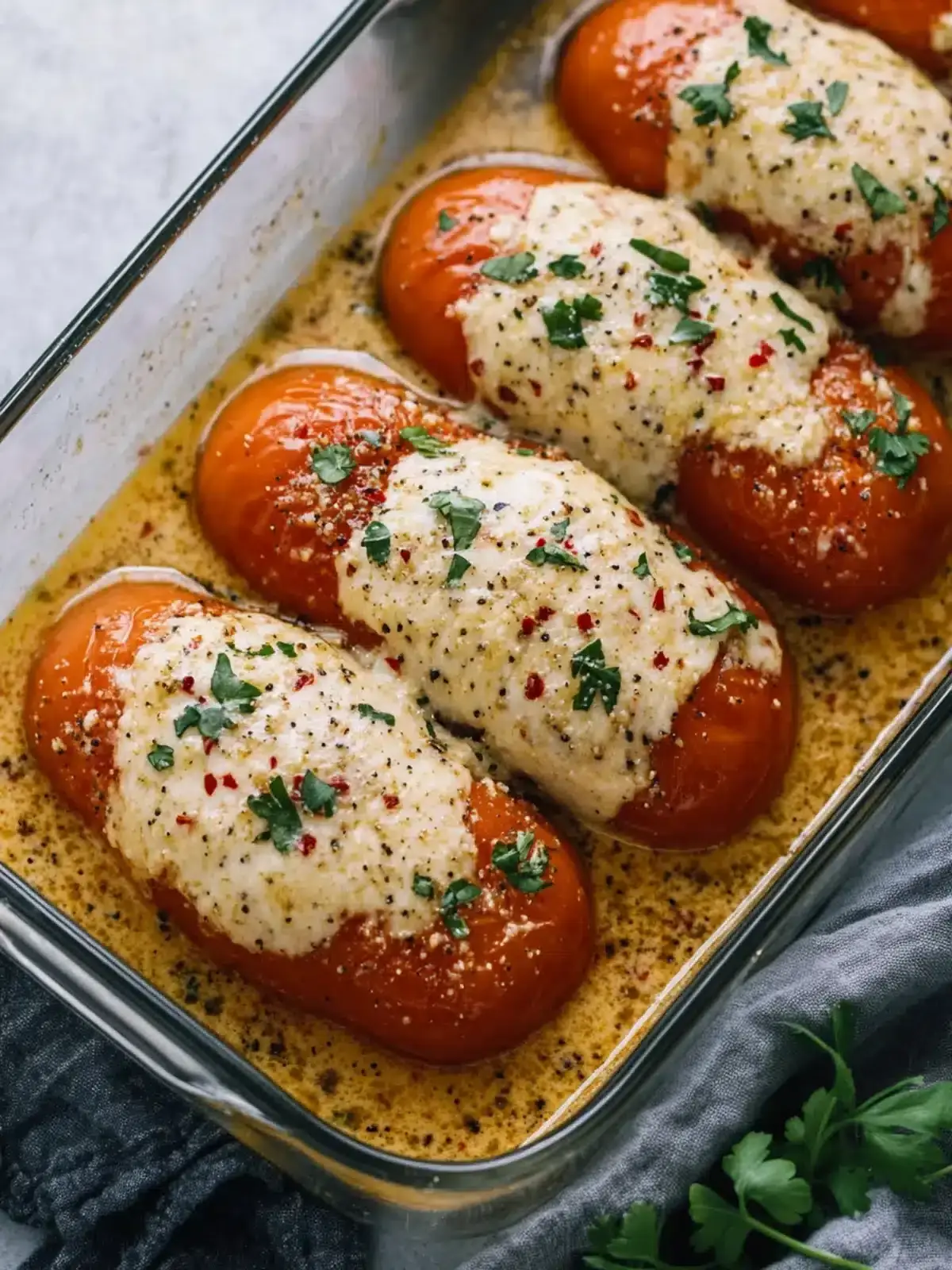 Hähnchenbrust überbacken mit getrockneten Tomaten