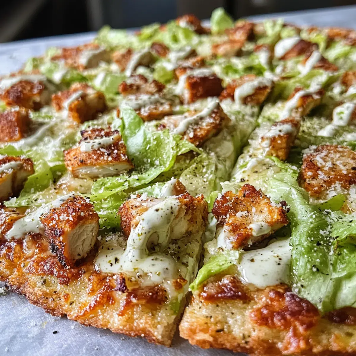 Hühnchenkruste Caesar-Salat-Pizza: Ein gesundes Rezept 2 Hühnchenkruste Caesar-Salat-Pizza