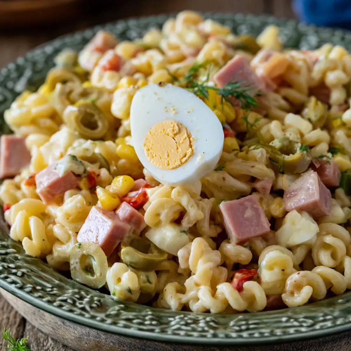 Klassischer Nudelsalat mit Fleischwurst und Ei