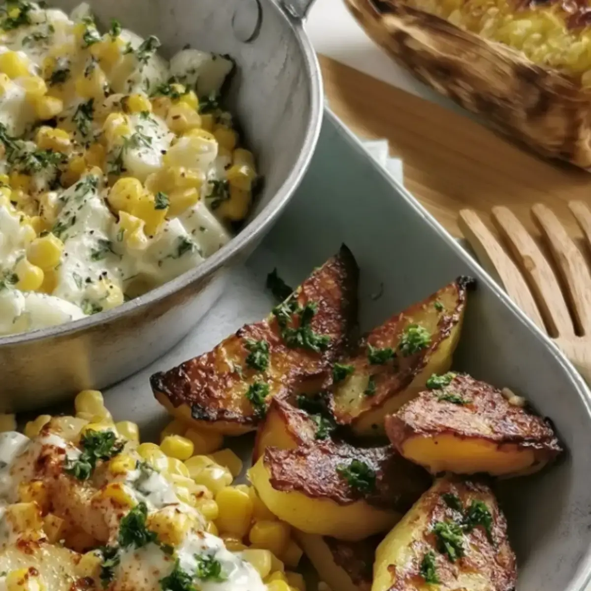 Kohlrabi und Kartoffelecken mit Maissalat