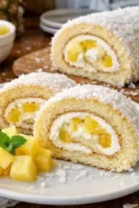 Kokosnuss-Biskuit-Rolle mit Ananas