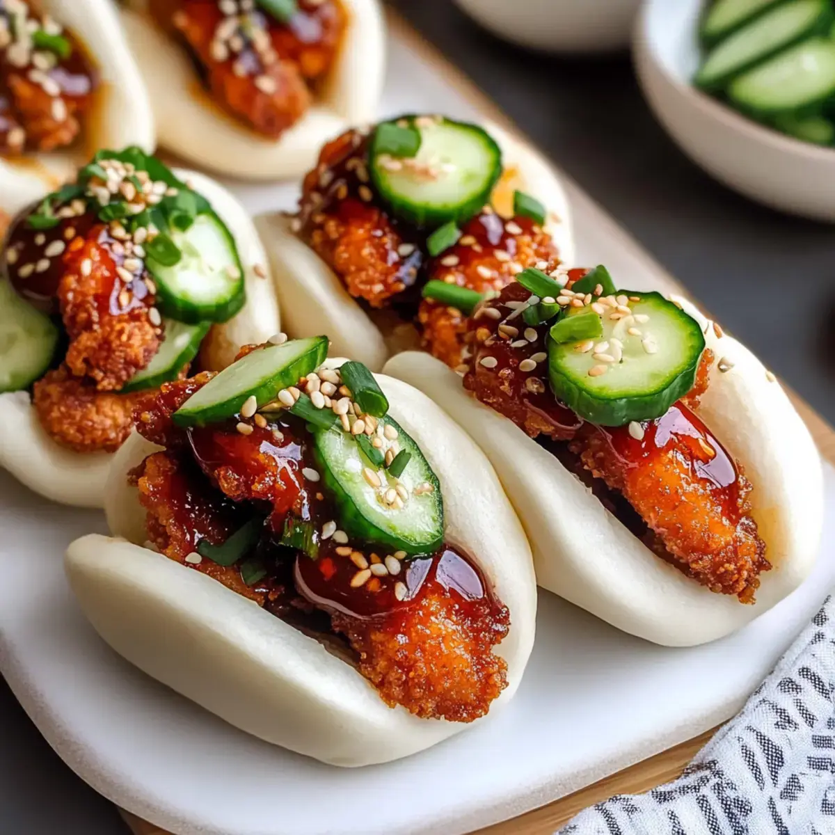 Crispy Koreanisches gebratenes Hähnchen Bao Brötchen - Lecker! 2 Koreanisches gebratenes Hähnchen Bao-Brötchen