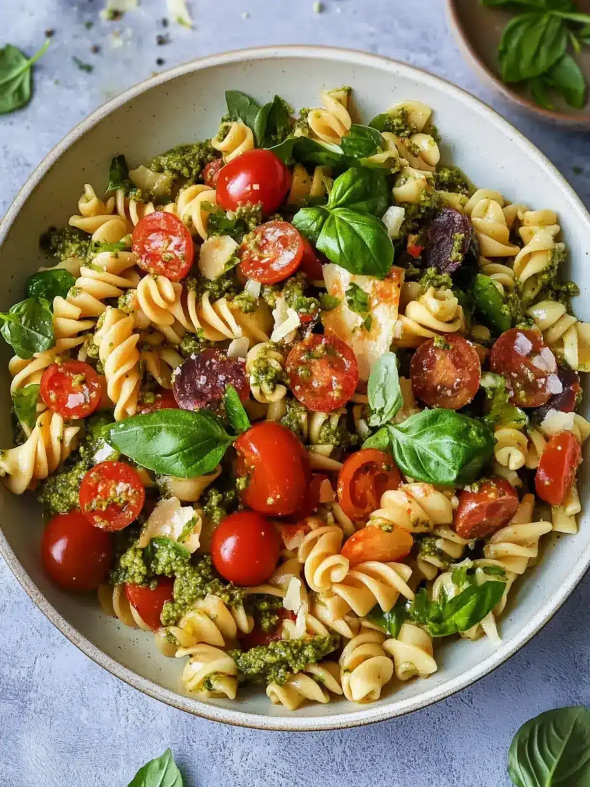 Mediterraner Nudelsalat mit Pesto