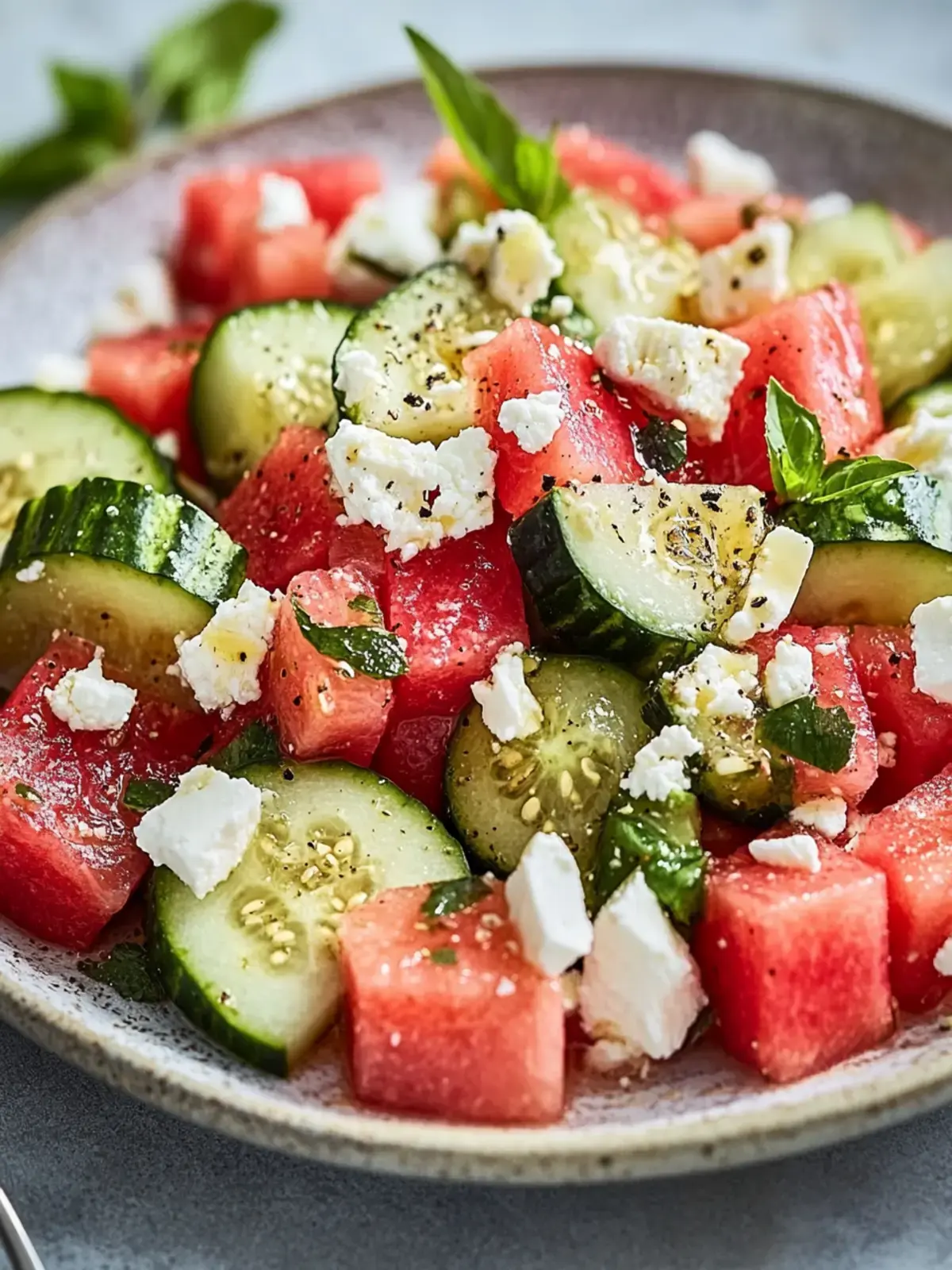 Erfrischender Melonen Feta Salat für heiße Sommertage 2 Melonen Feta Salat