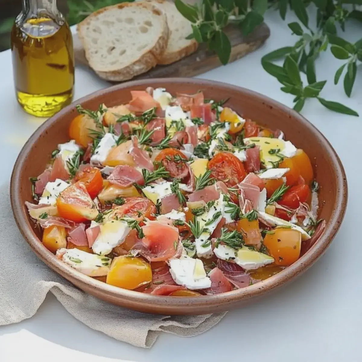 Melonensalat mit Schinken und Tomaten