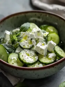 Frischer Mittelmeer Gurken-Joghurt-Feta-Salat für den Sommer