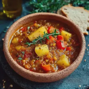 Paprika Kartoffel Topf mit Linsen